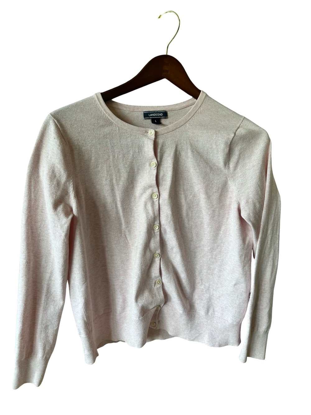 Lands' End Light Pink Crewneck Button Cardigan
